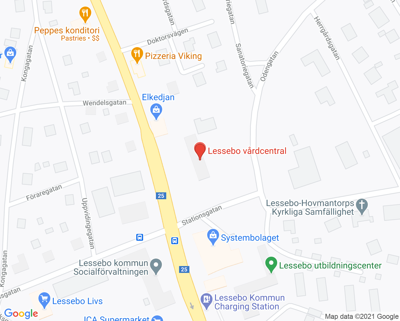 Karta till Vårdcentralen Lessebo