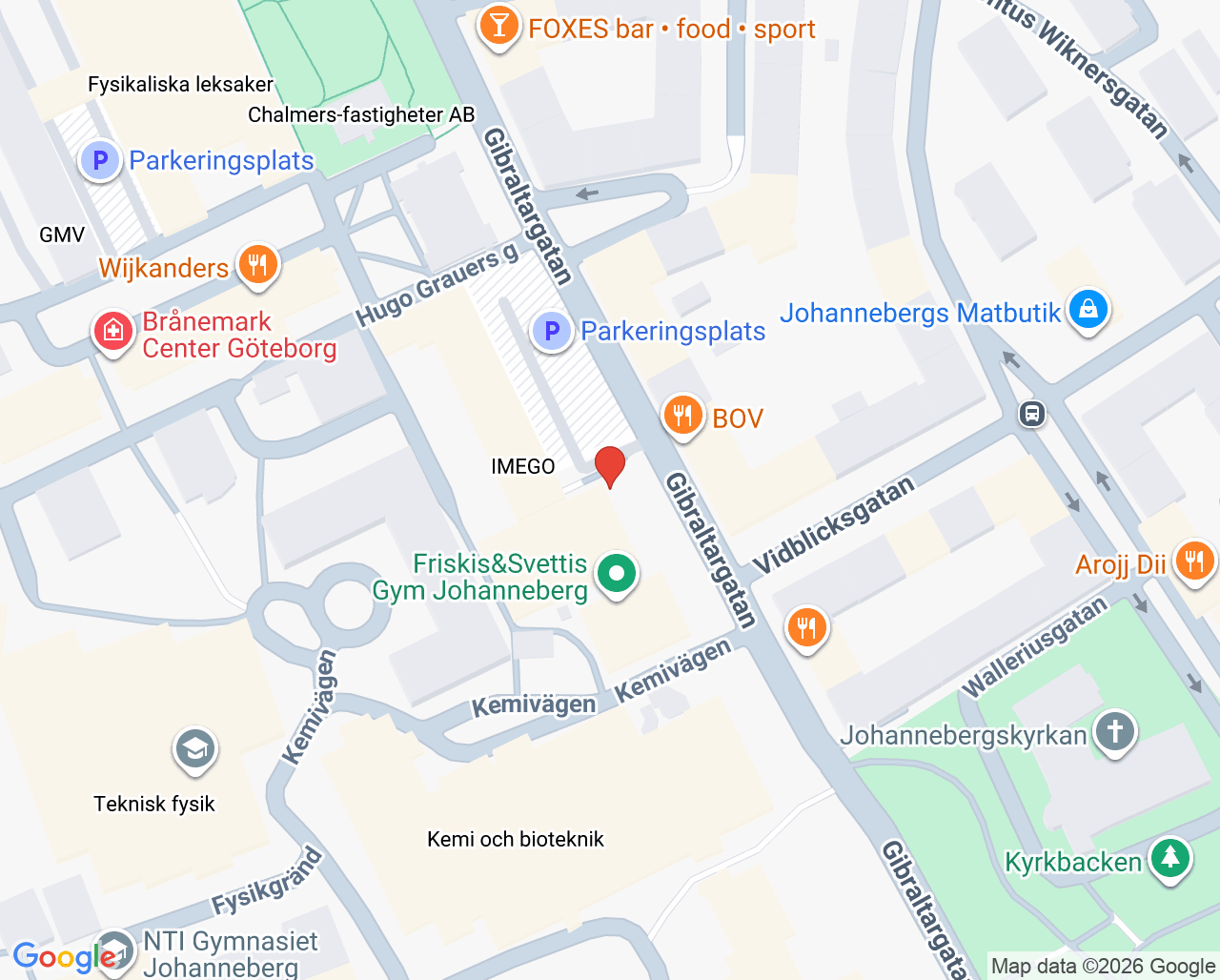 Karta till Närhälsan Gibraltar rehabmottagning, göteborg