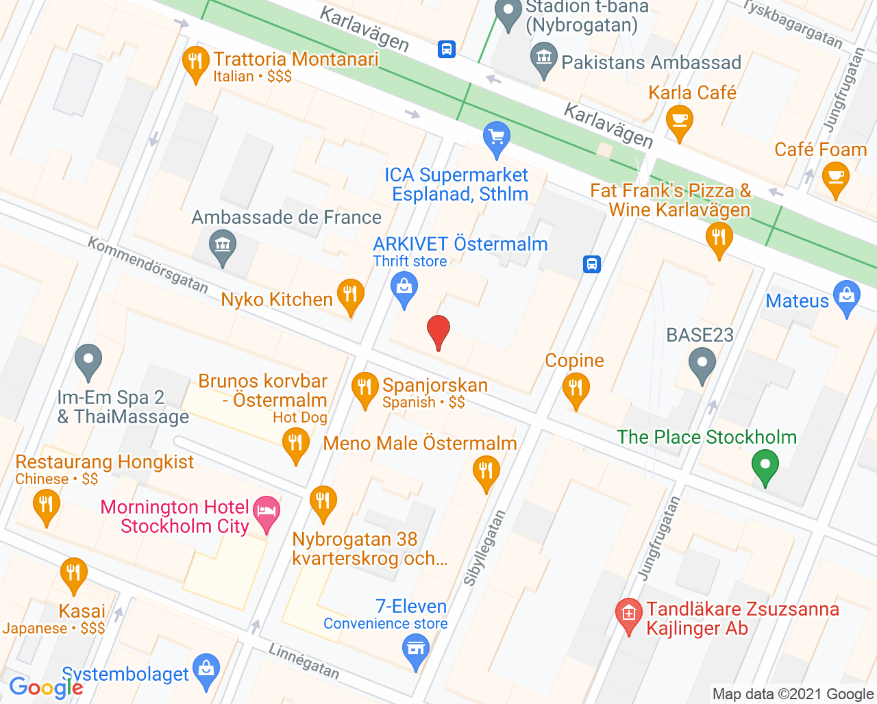 Karta till Tandläkare Maria Moricz, Östermalm