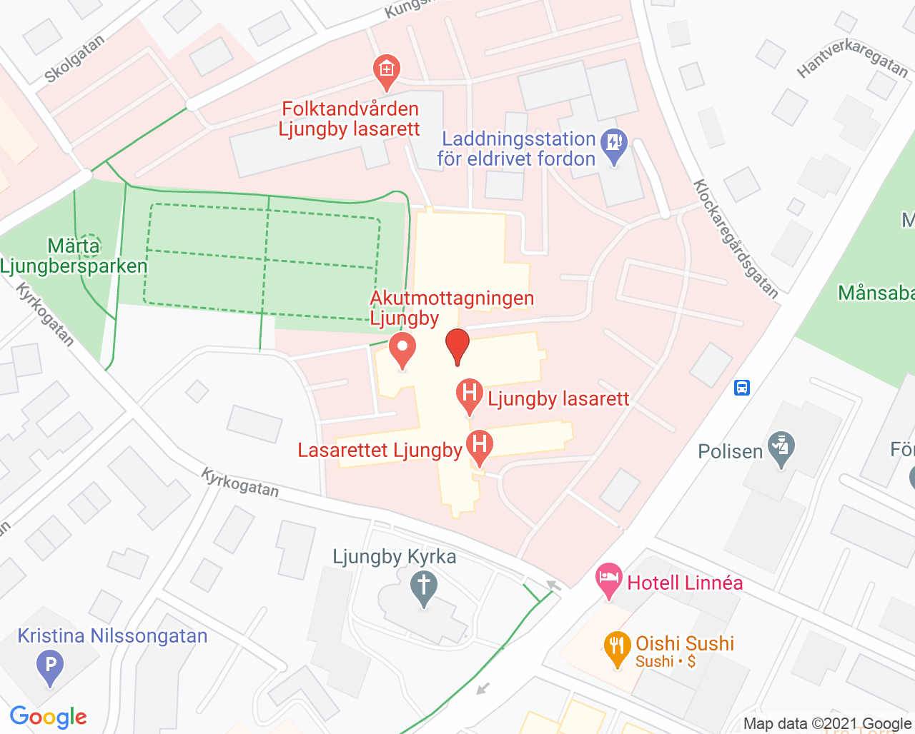Karta till Audionommottagningen Ljungby, Ljungby