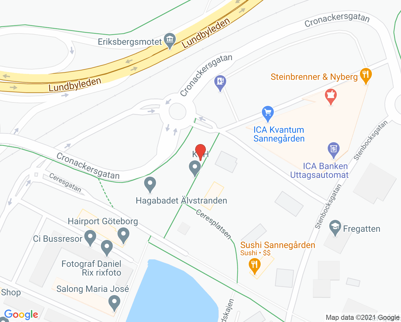 Karta till Närhälsan Sannegården vårdcentral, Göteborg