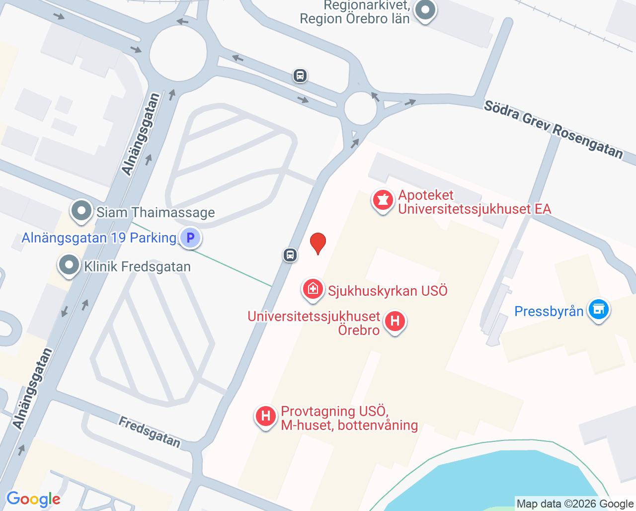 Karta till Internmedicinmottagningen Universitetssjukhuset Örebro