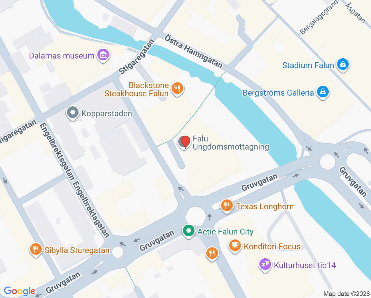 Karta till Ungdomsmottagning Falun