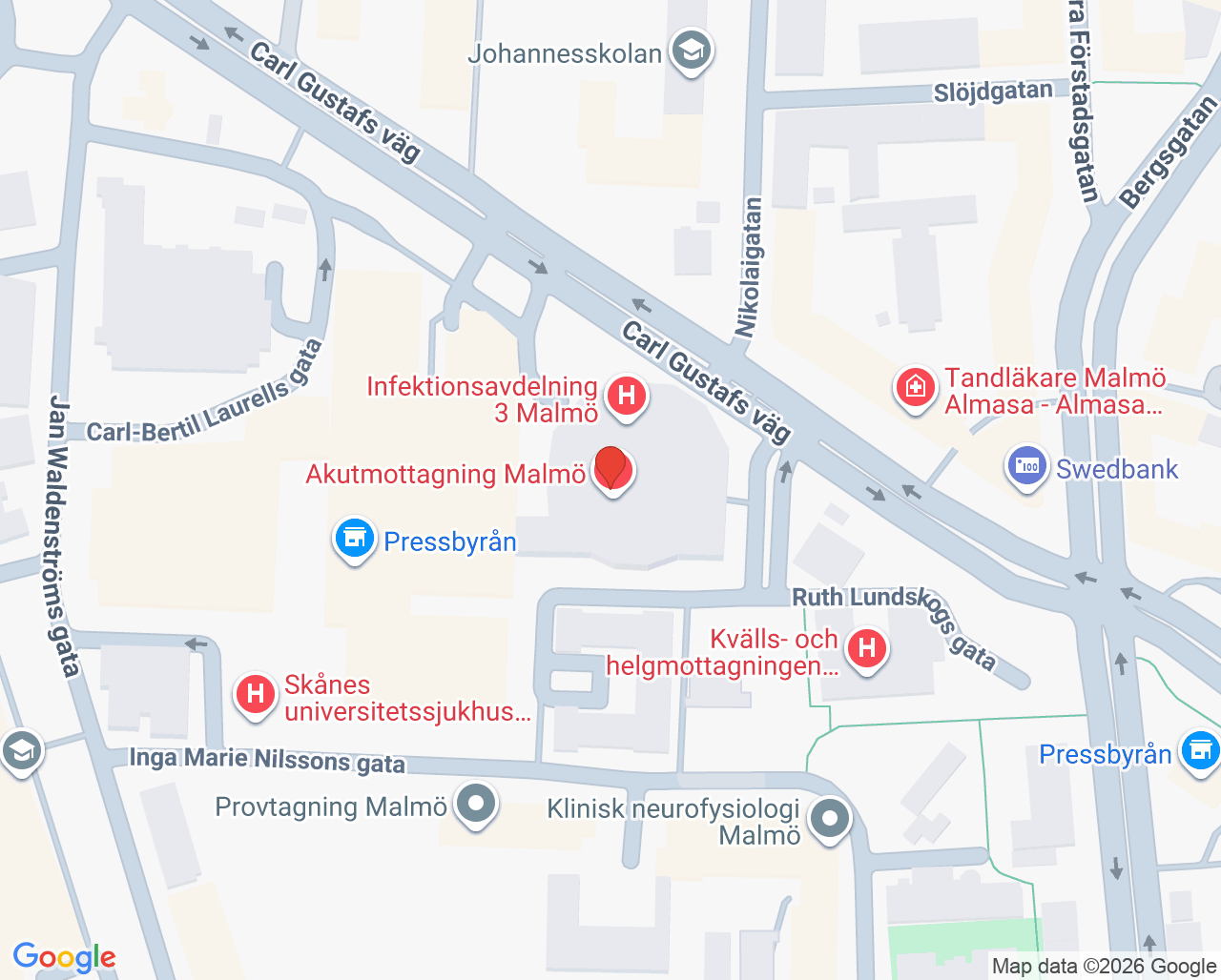 Karta till Akutmottagning Malmö