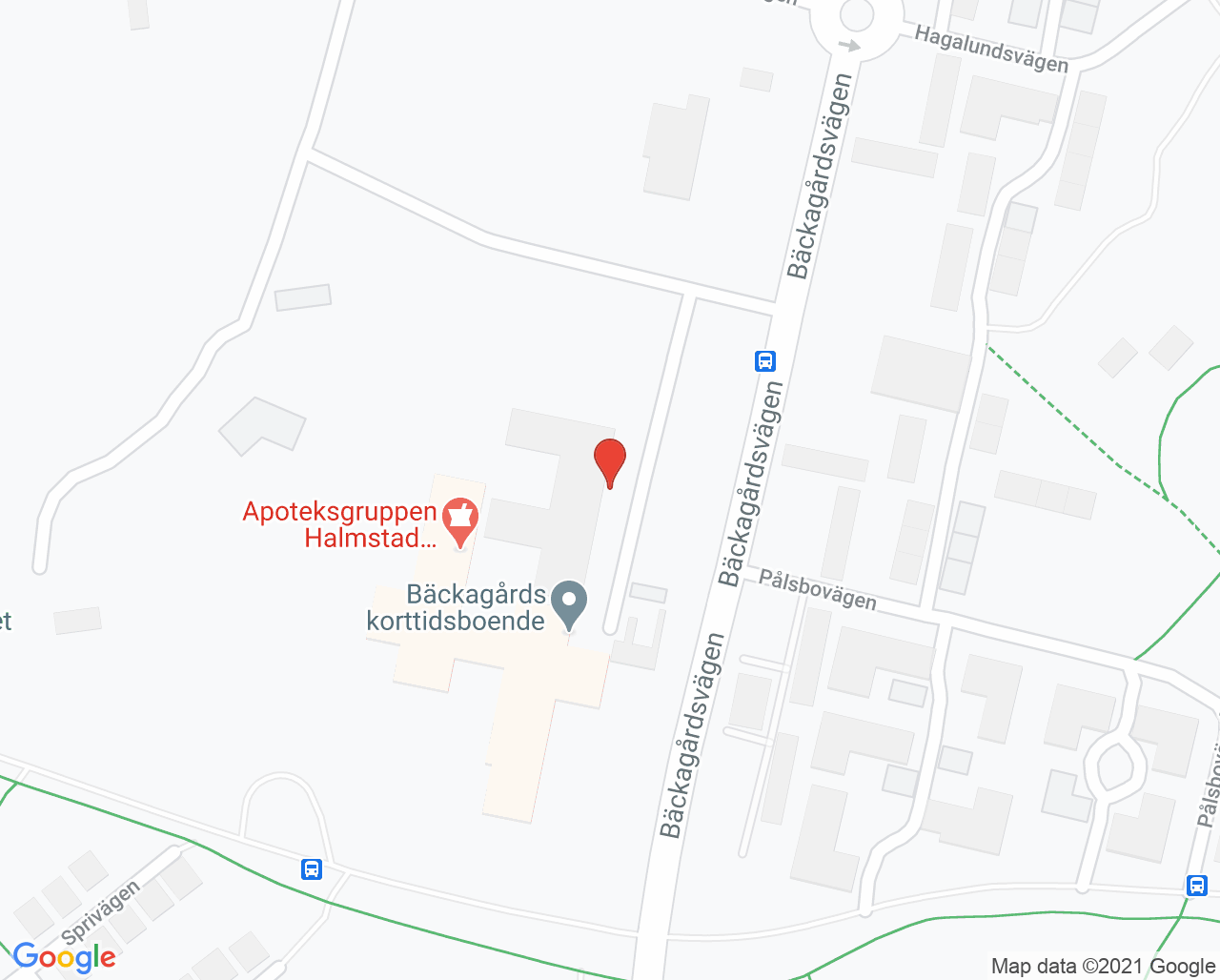 Karta till Vårdcentralen Bäckagård, Halmstad