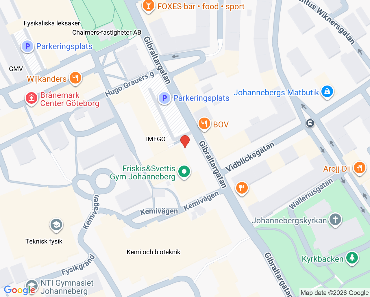 Karta till Gibraltargatan barnmorskemottagning, Göteborg