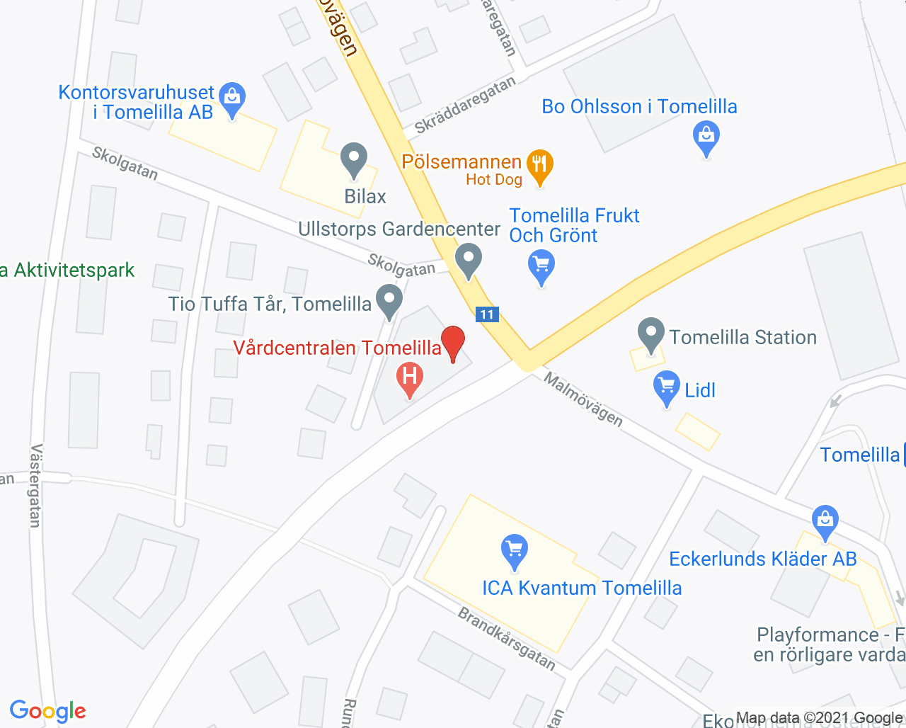 Karta till Vårdcentralen Tomelilla