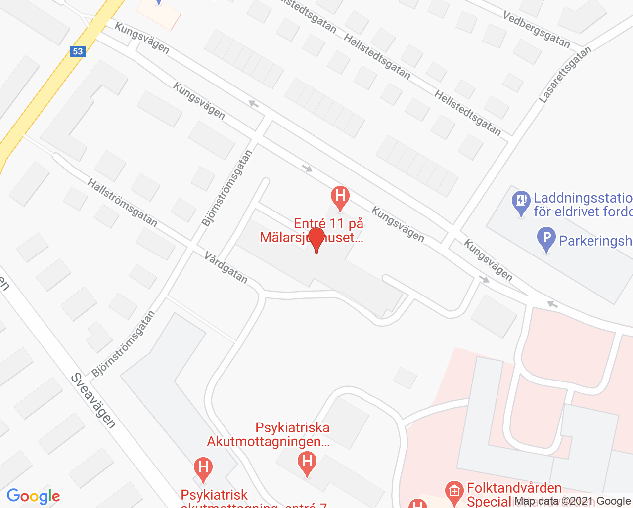 Karta till Infektionsmottagningen Mälarsjukhuset, Eskilstuna