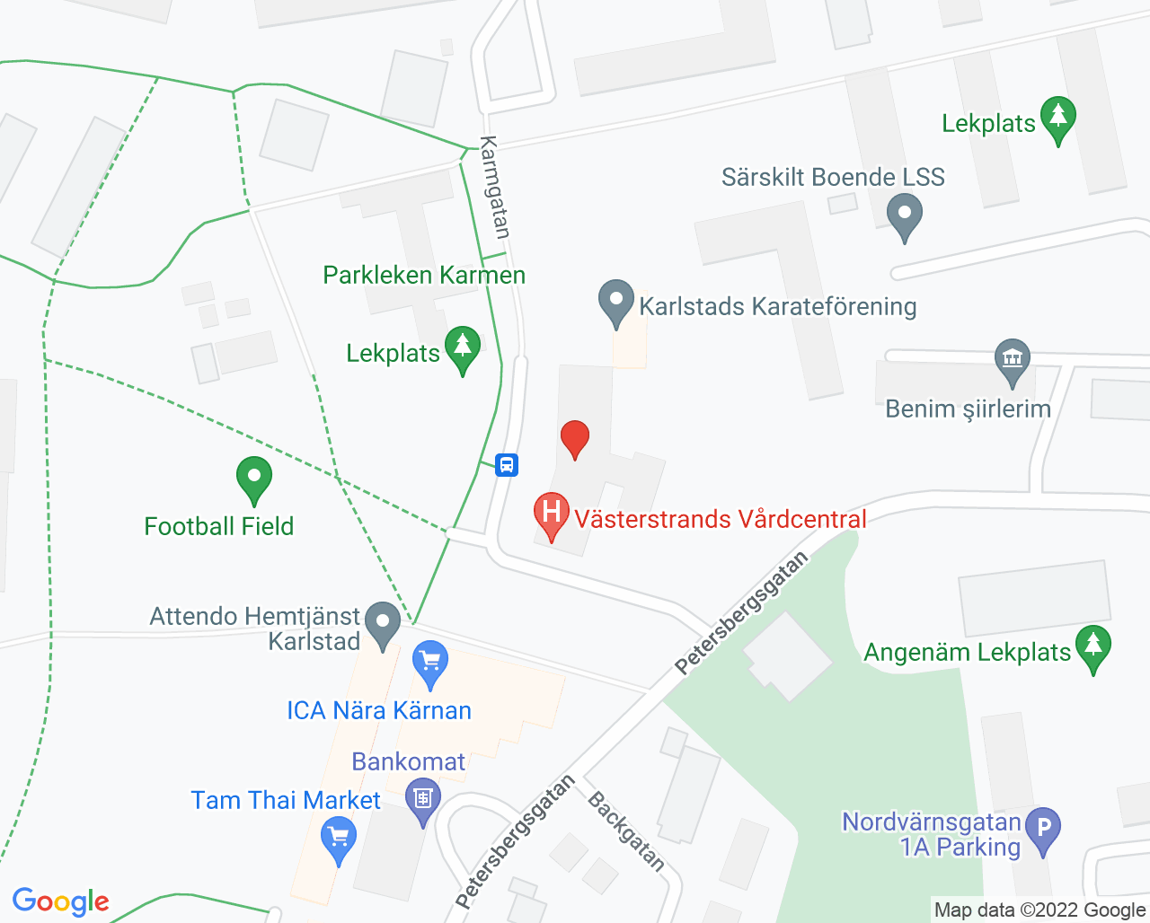 Karta till Vårdcentralen Västerstrand Karlstad