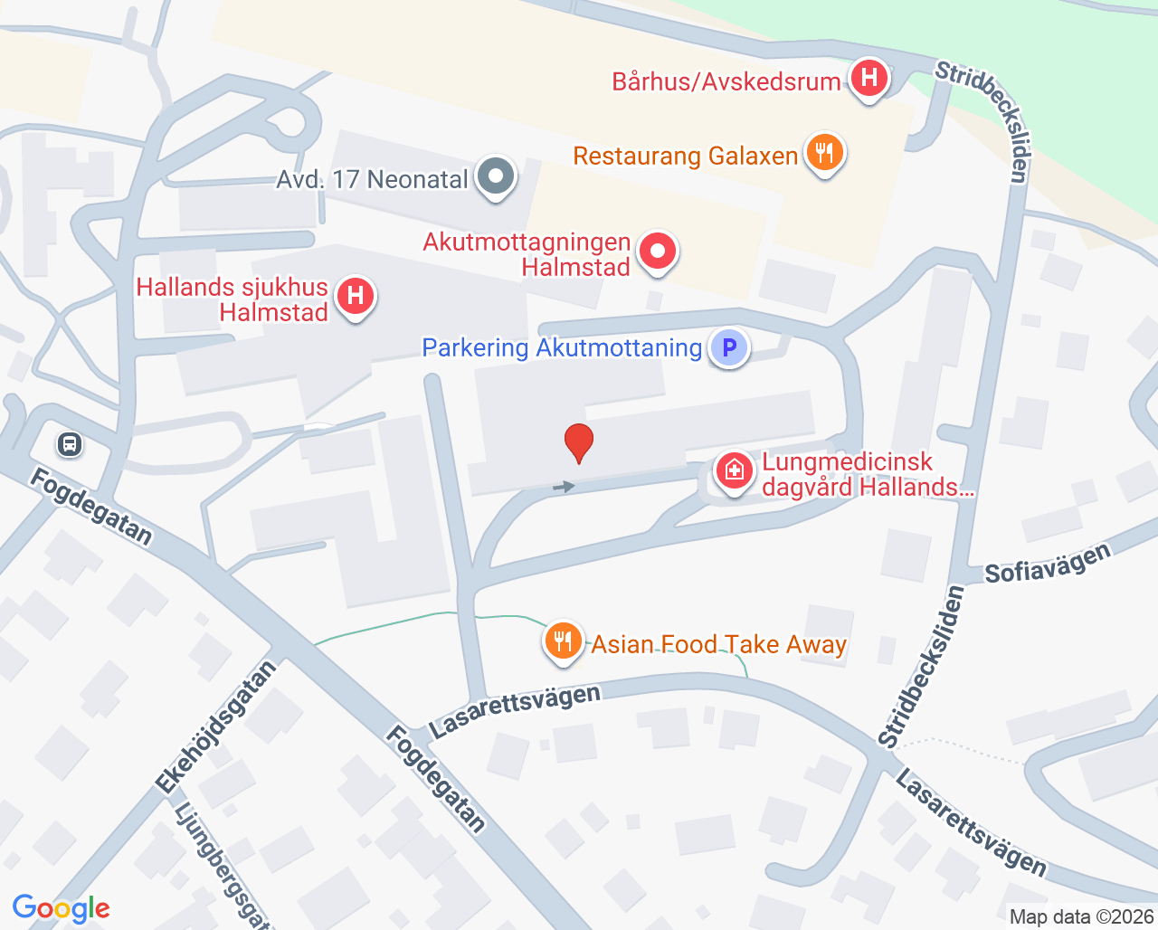 Karta till Njur- och dialysmottagningen Hallands sjukhus Halmstad