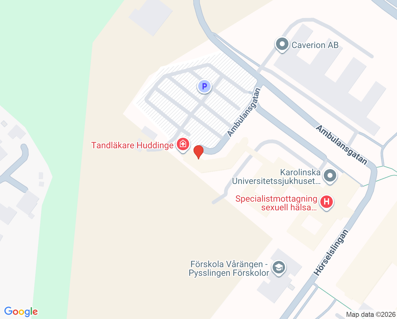 Karta till Folktandvården Karolinska Huddinge Orofacial medicin