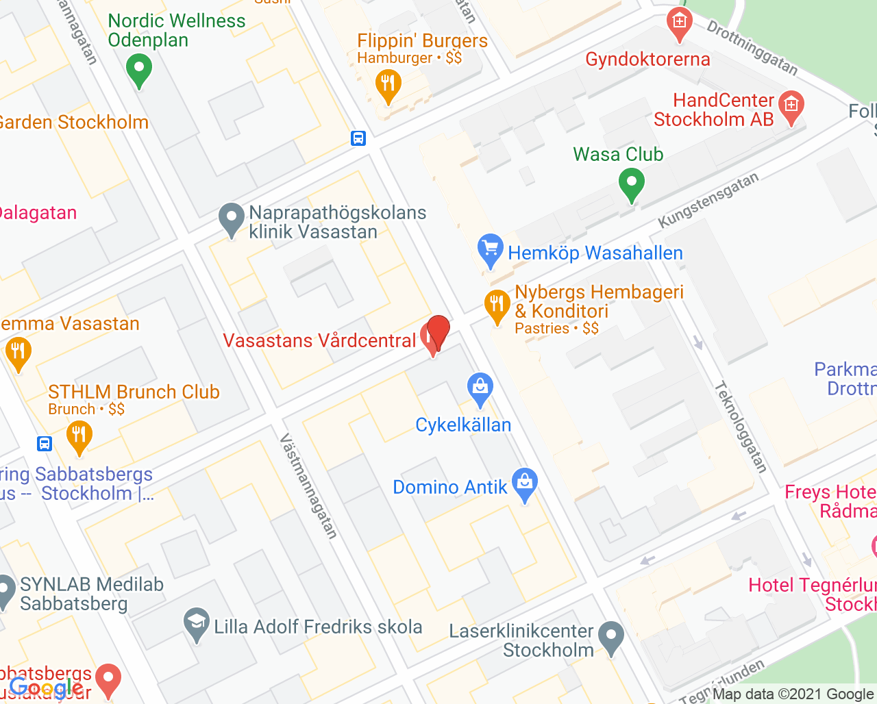 Karta till Vasastans Vårdcentral Praktikertjänst AB