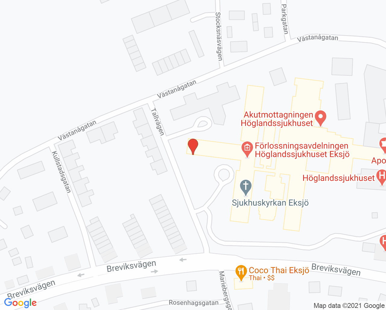 Karta till Kirurgavdelning F Höglandssjukhuset Eksjö
