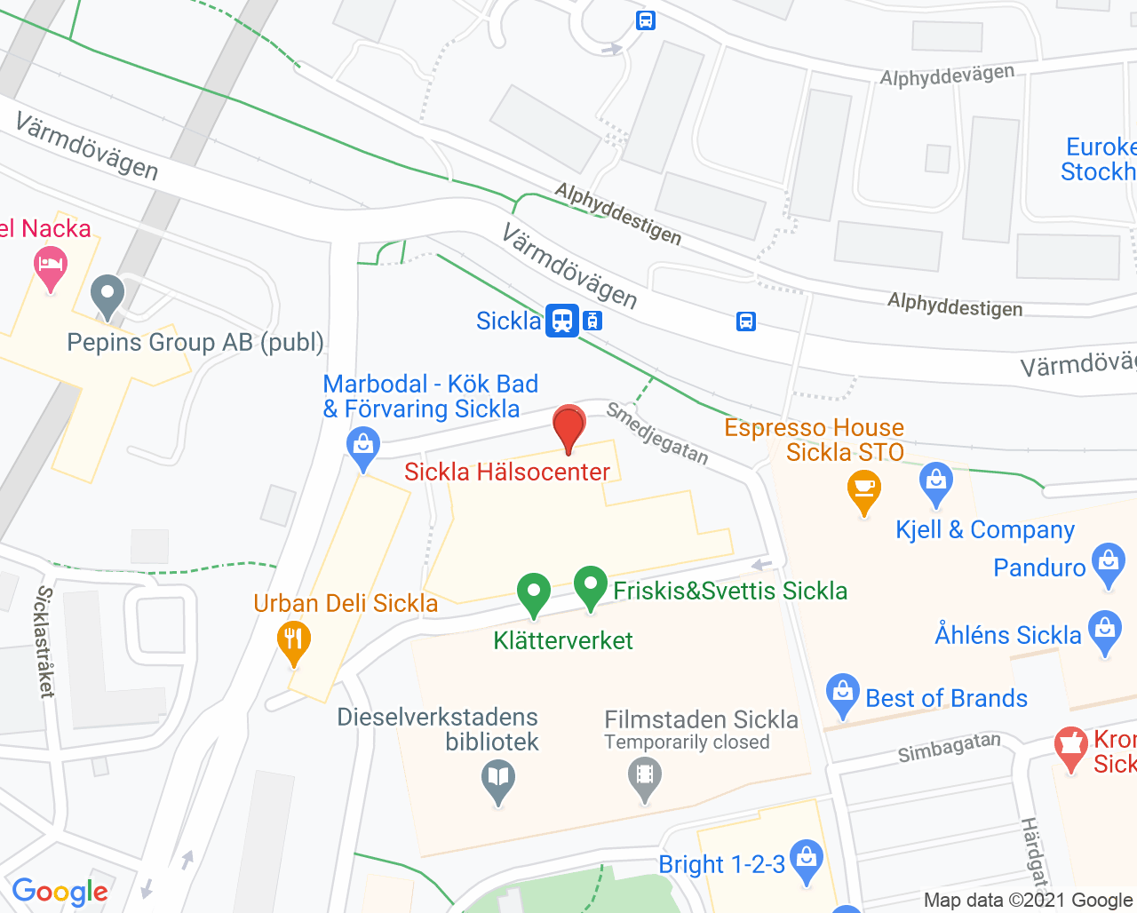 Karta till Kry Vårdcentral Sickla