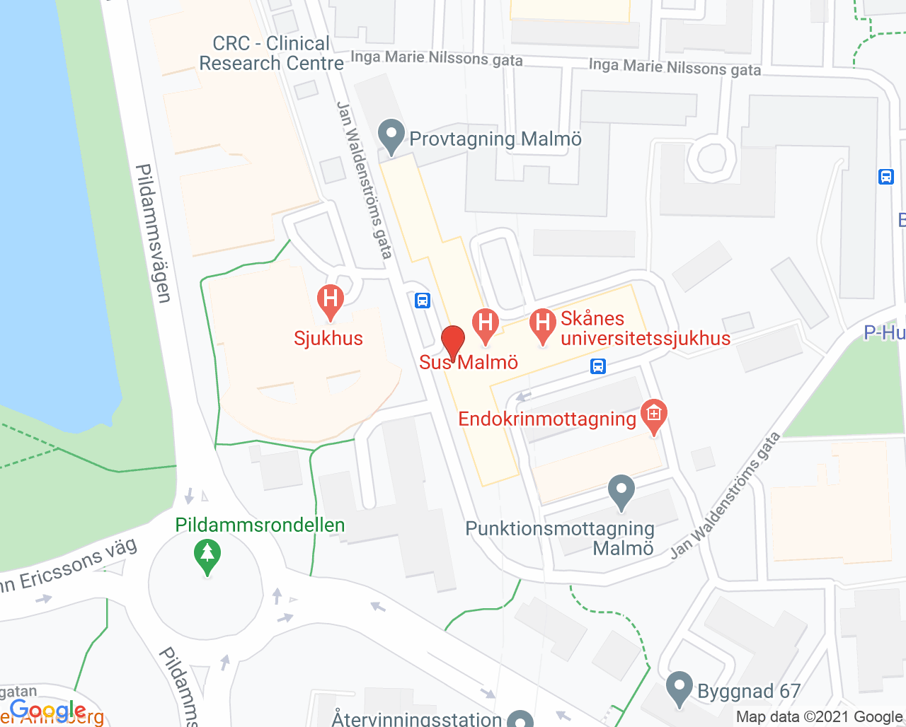 Karta till Barn- och ungdomsmedicinavdelning 1 Malmö