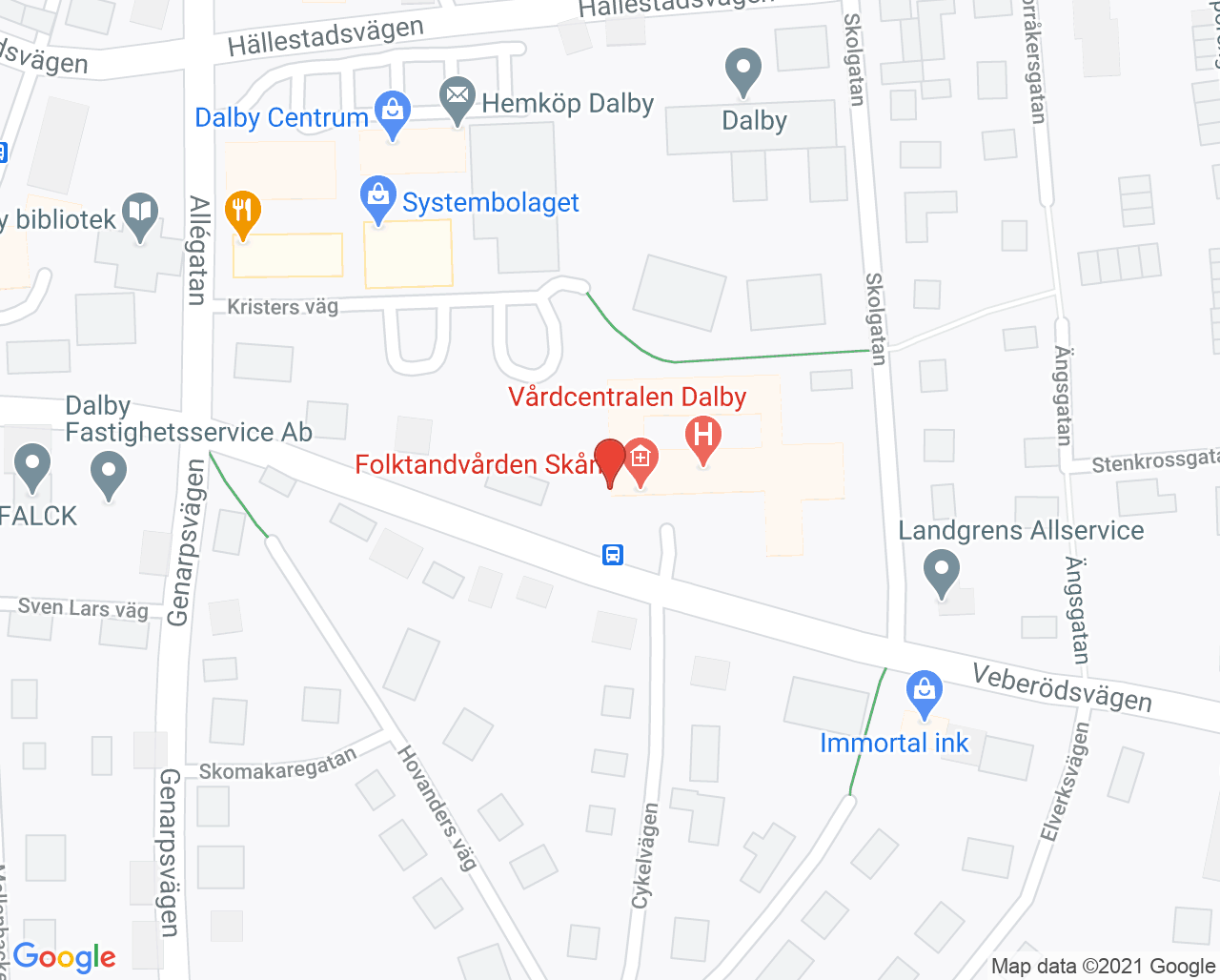 Karta till Dalby, Folktandvården Skåne AB