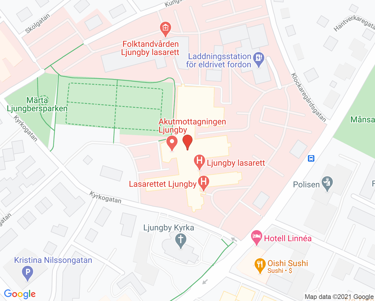 Karta till Ögonmottagningen Ljungby, Ljungby