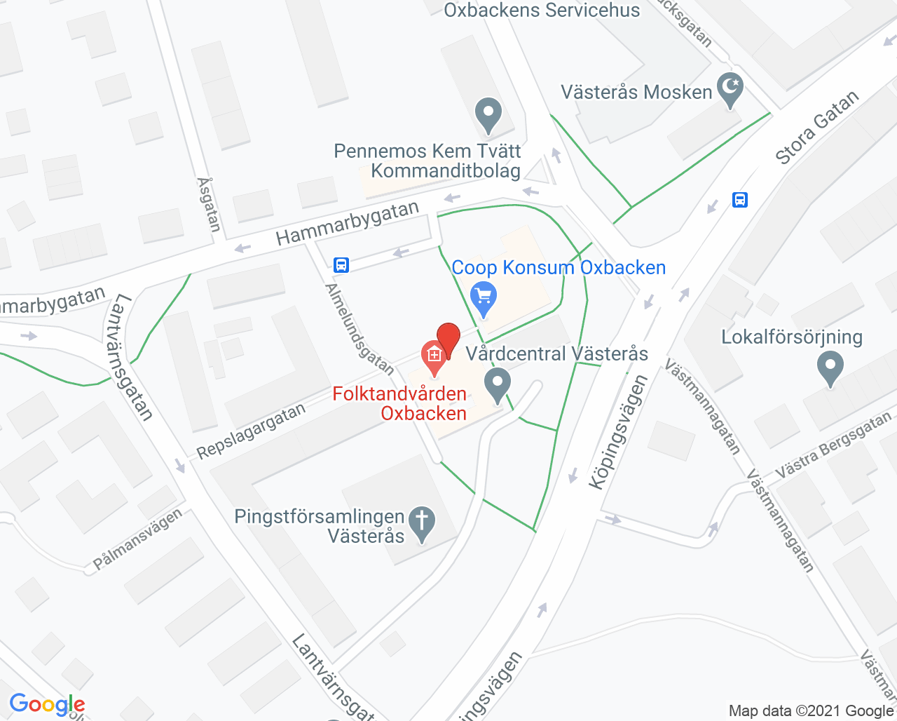 Karta till Folktandvården Oxbacken