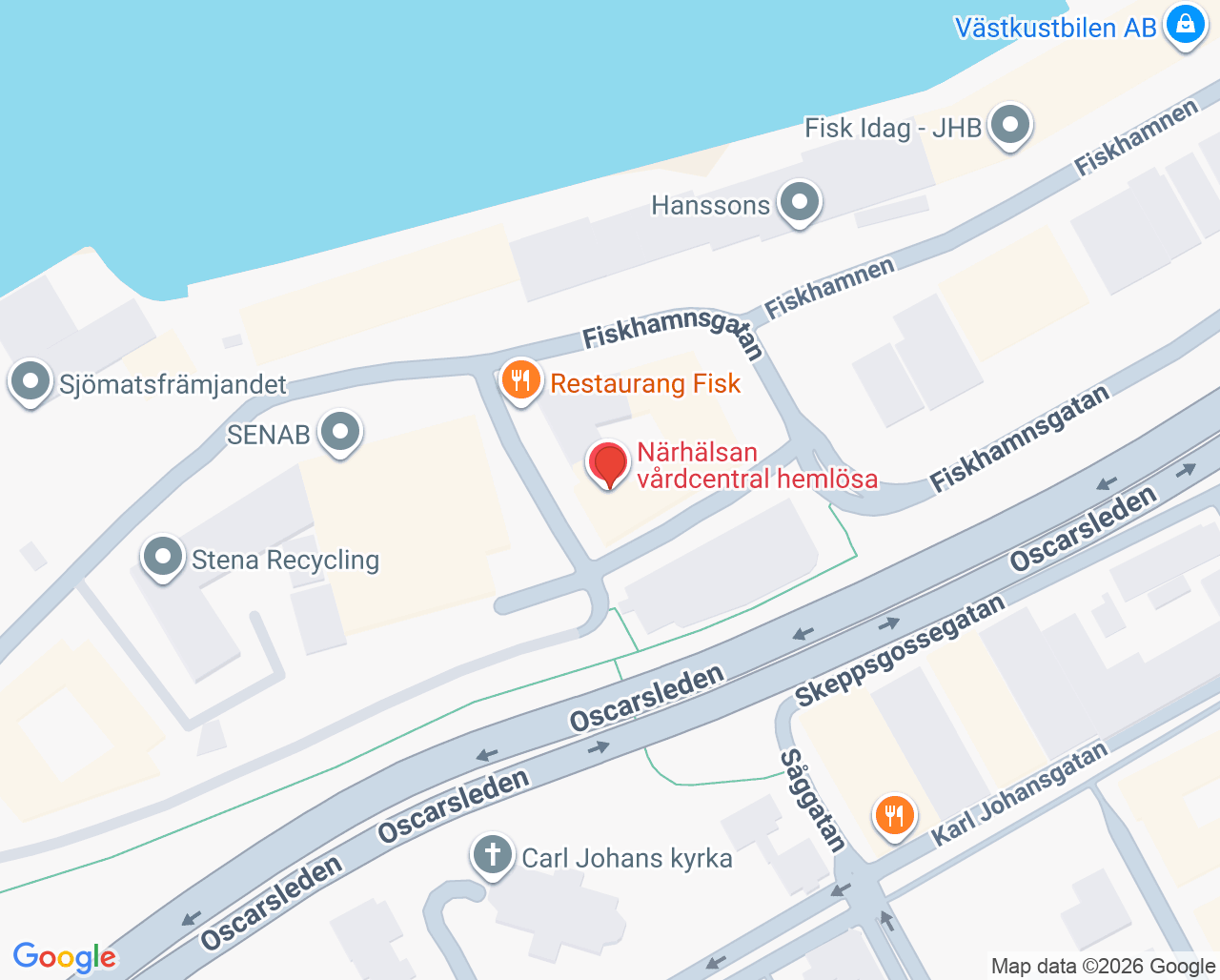 Karta till Närhälsan Majorna vårdcentral, Majorna