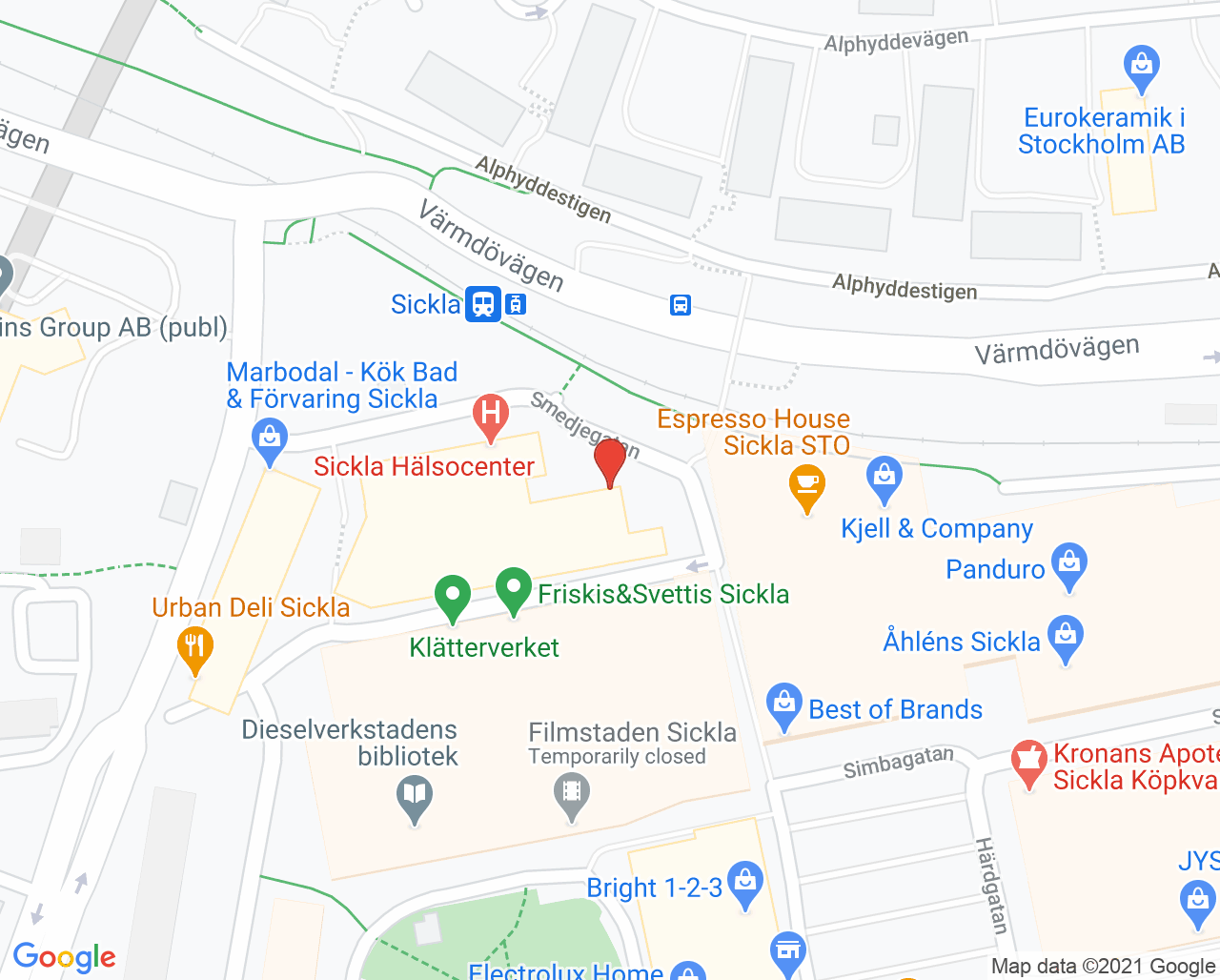 Karta till Arena Motion och Rehab - Petra Nilsson, Nacka