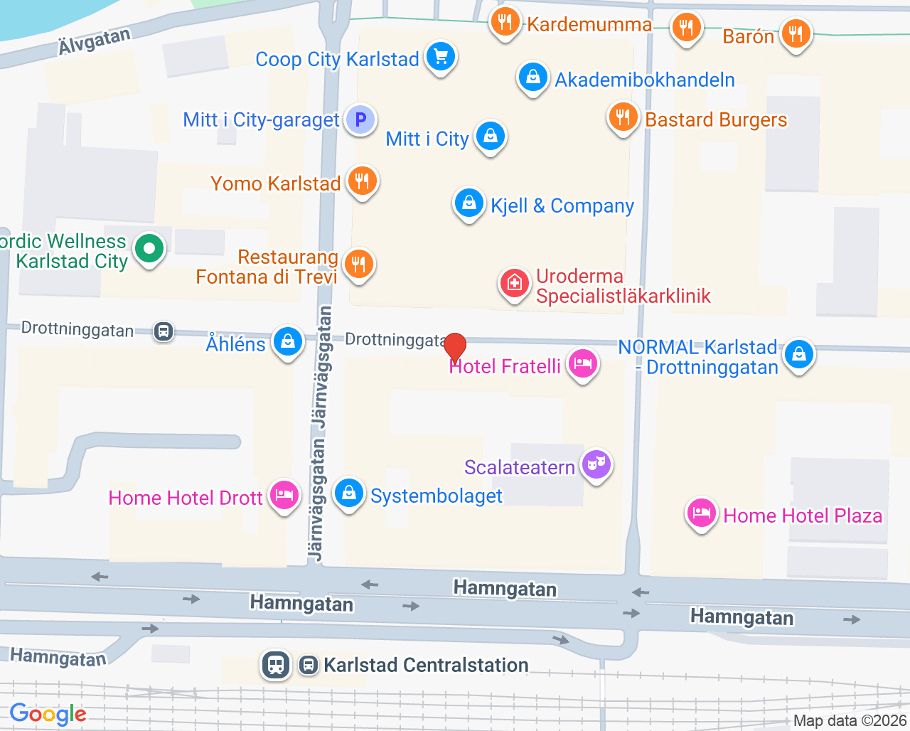 Karta till Logopedmottagningen Drottninggatan Karlstad