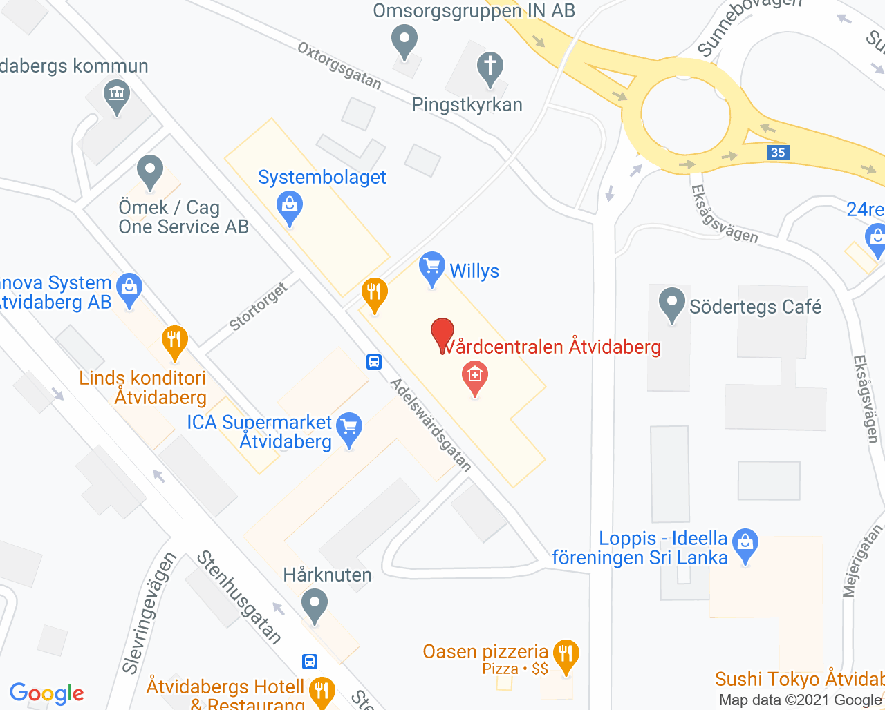 Karta till Vårdcentralen Åtvidaberg