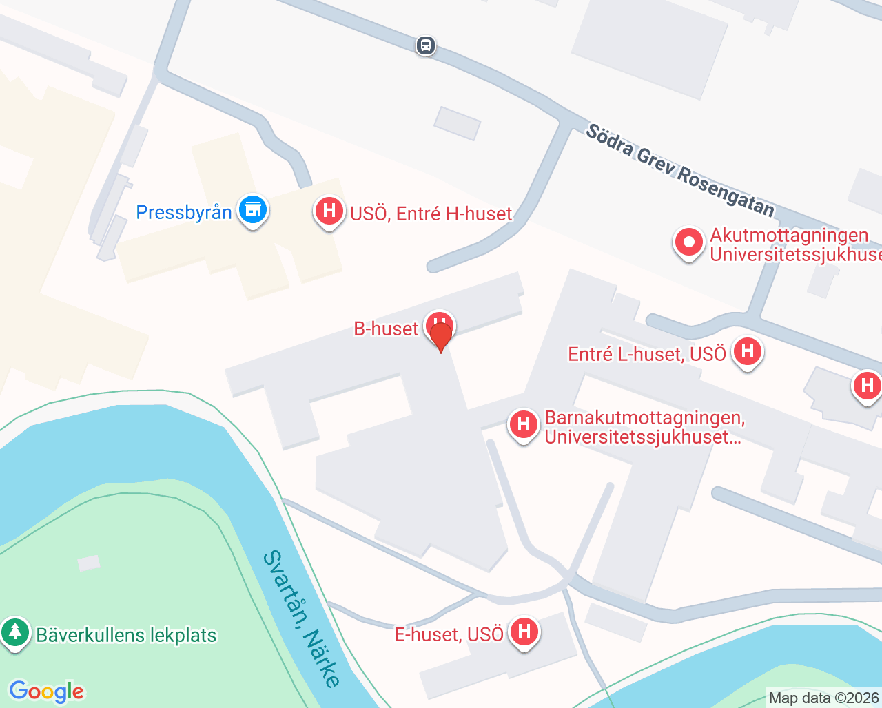 Karta till Gynekologimottagningen Universitetssjukhuset Örebro