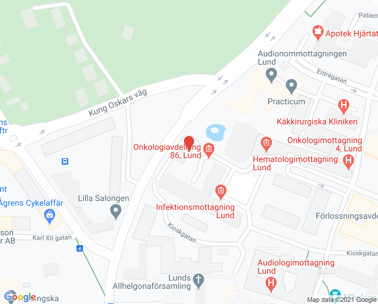 Karta till Psykologmottagningen Barn- och föräldrahälsa Lund