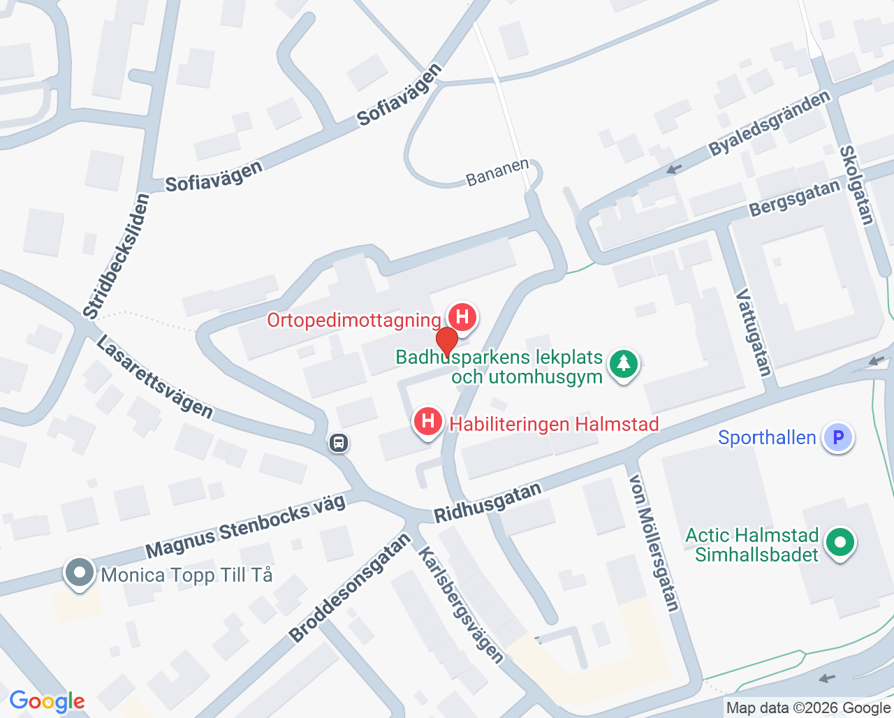 Karta till Vuxenpsykiatrimottagningen Halmstad