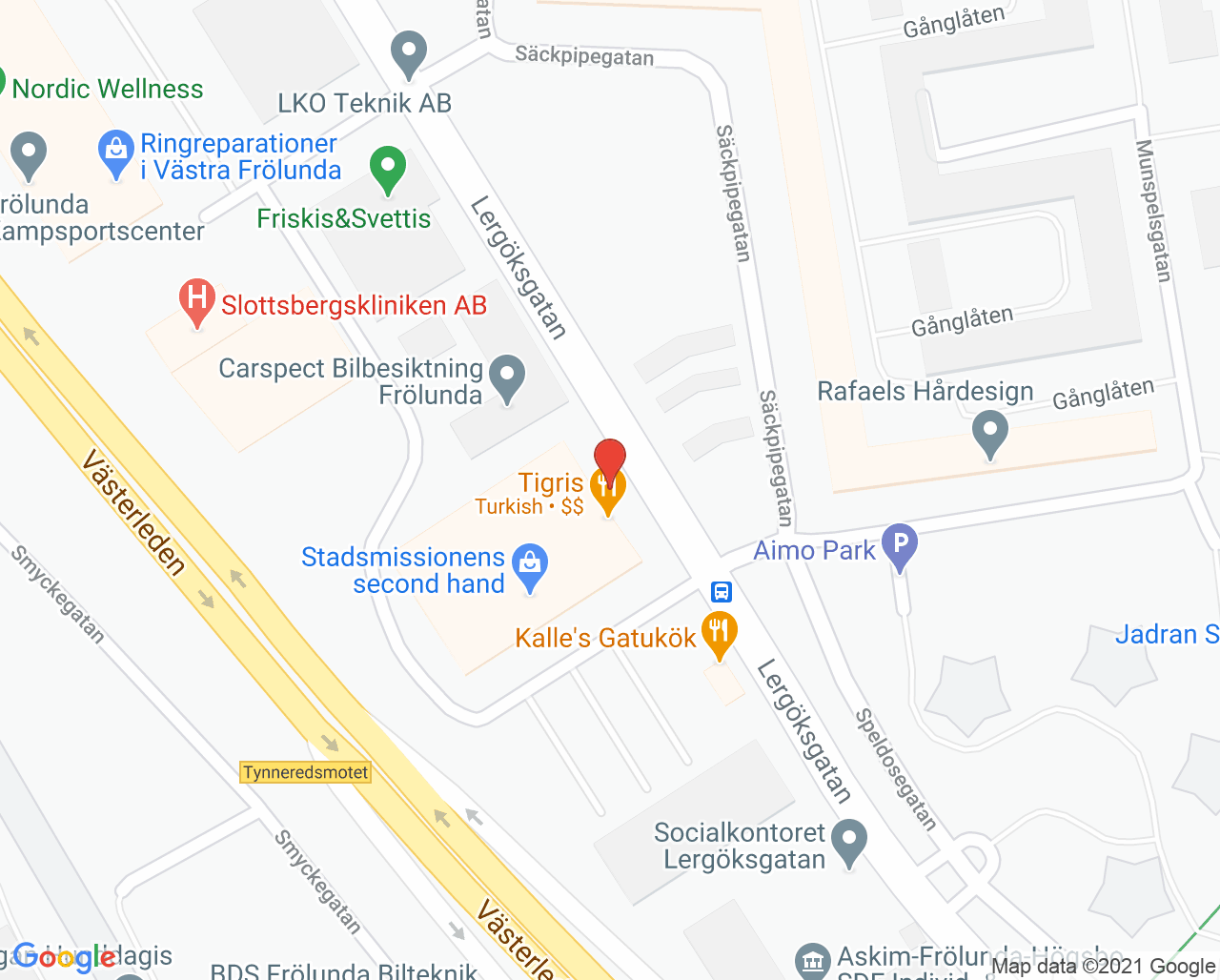 Karta till Slottsbergskliniken Patrik Jonsson, Göteborg