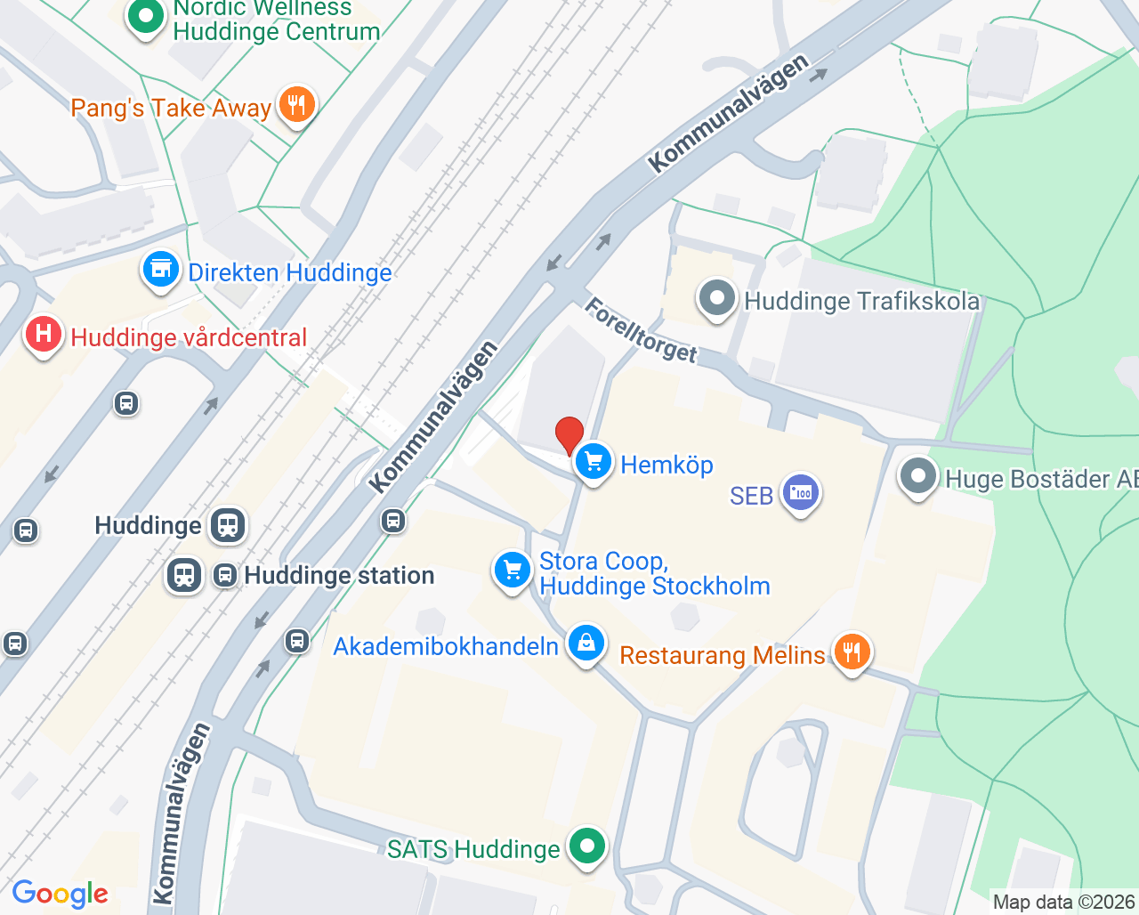 Karta till Synsam Huddinge