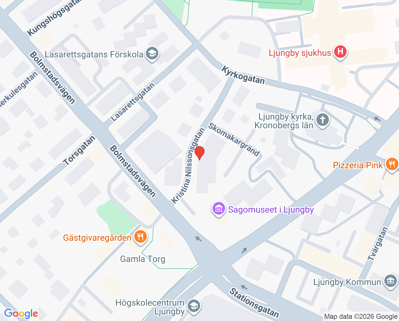 Karta till Vårdcentralen Läkarhuset Ljungby, Ljungby