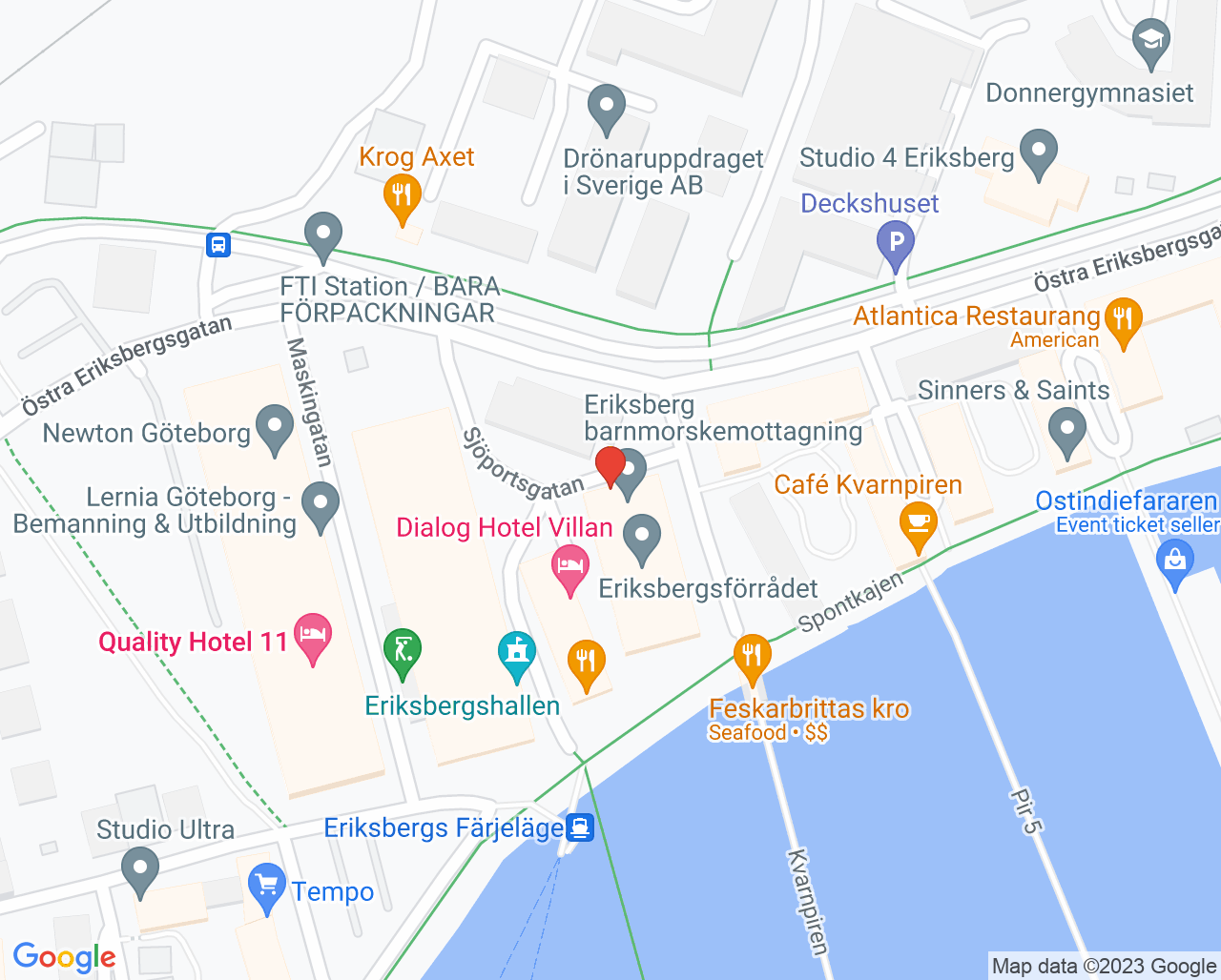 Karta till Närhälsan Eriksberg rehabmottagning, Göteborg