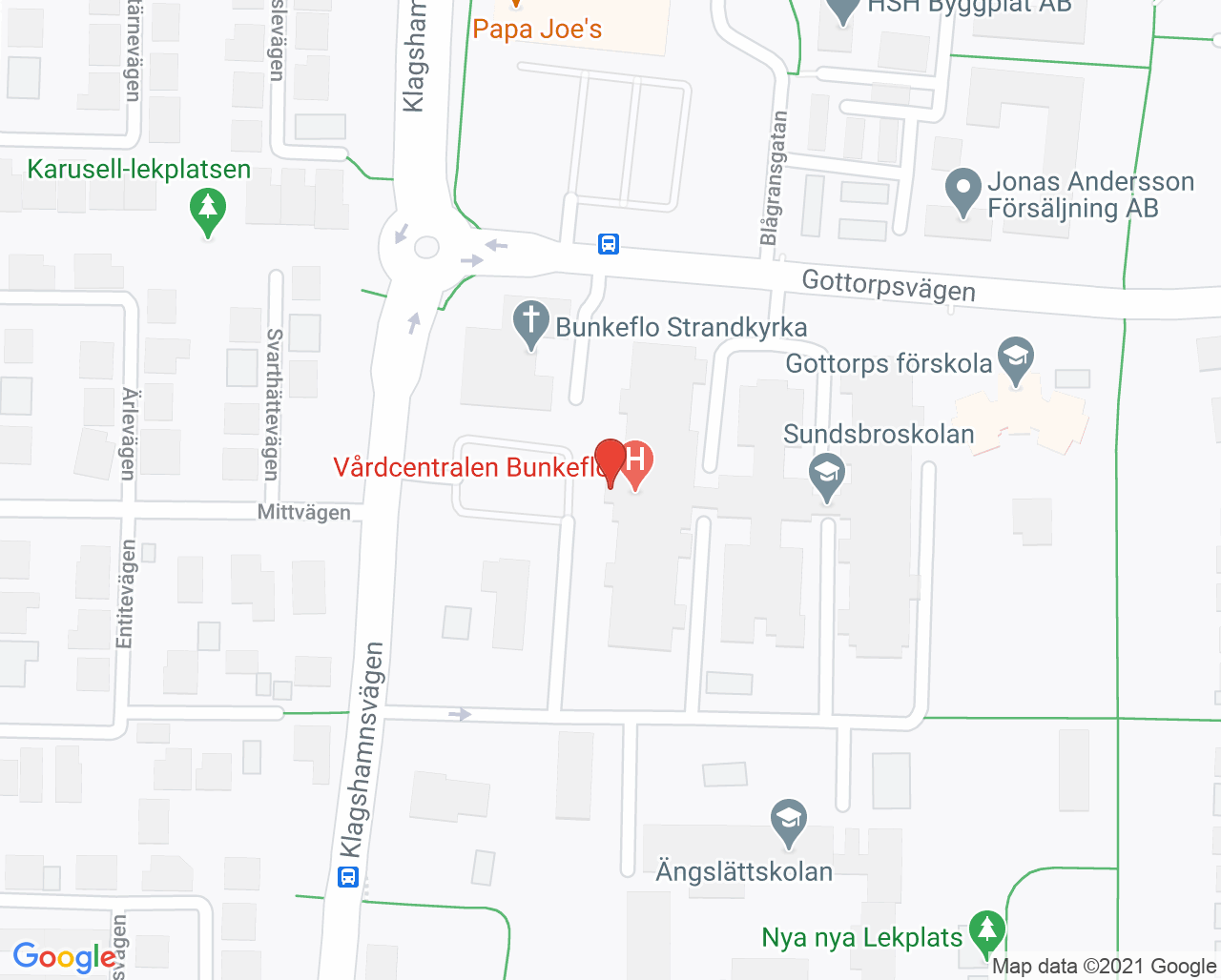 Karta till Vårdcentralen Bunkeflo