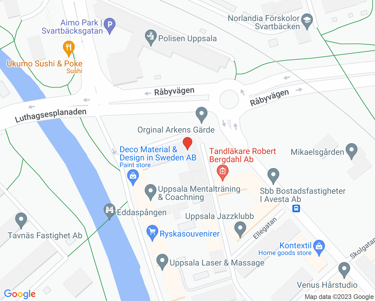 Karta till Uppsala Öron-näsa-hals-praktik Dr Caroline Bengtsson