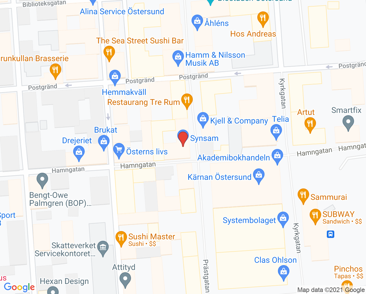 Karta till Synsam Östersund Prästgatan