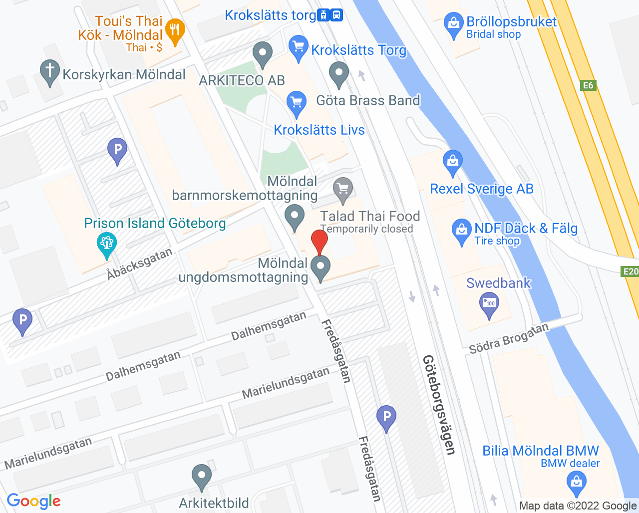 Karta till Mölndal barn- och ungdomsmedicinsk mottagning