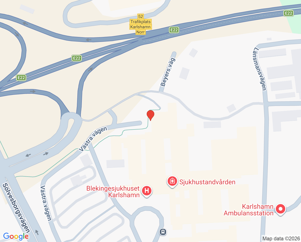 Karta till Jourcentral Karlshamn