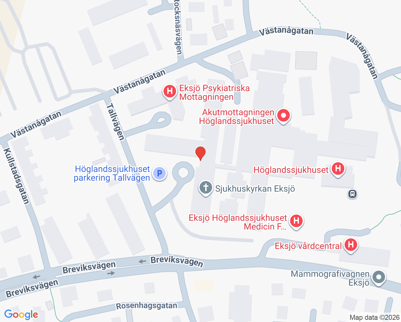 Karta till Höglandssjukhuset Eksjö