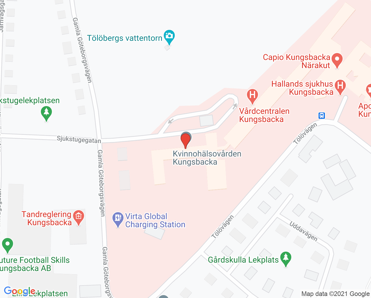 Karta till Barn- och ungdomsmottagningen Hallands sjukhus Kungsbacka