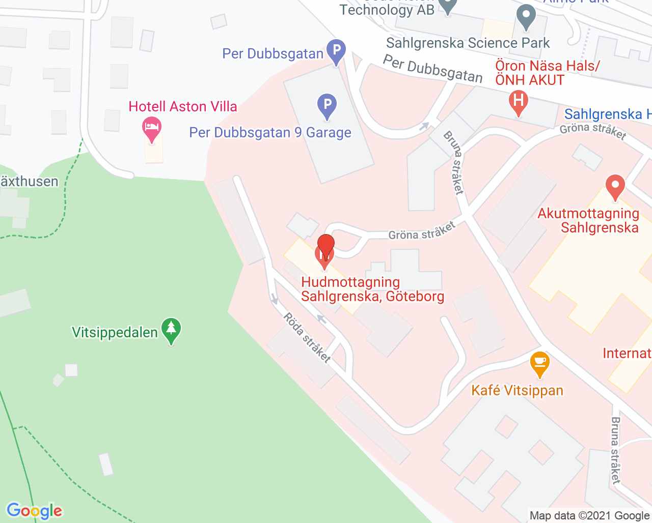 Karta till Arbets- och miljödermatologisk mottagning Sahlgrenska, Göteborg