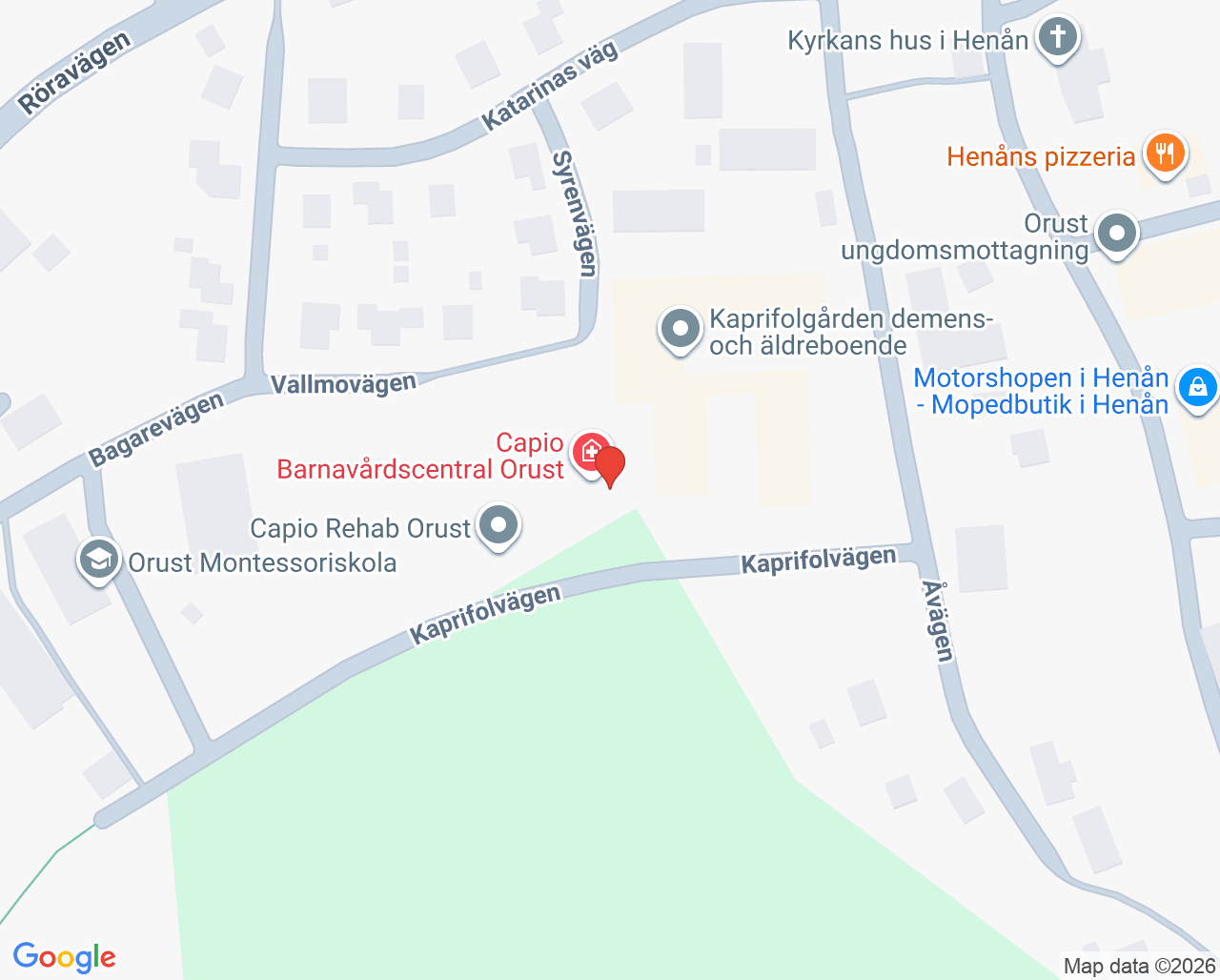 Karta till Orust barnmorskemottagning, Henån