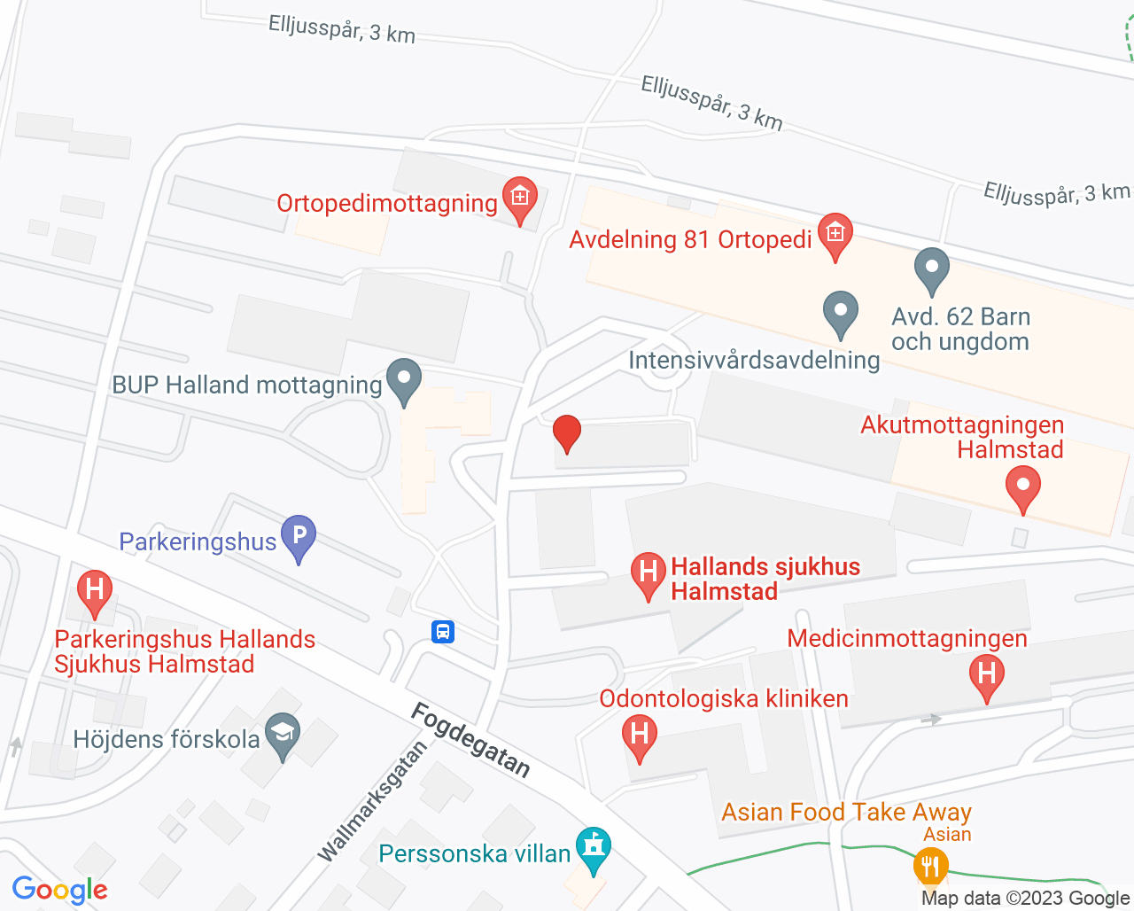 Karta till Resevaccinationsmottagningen Hallands sjukhus Halmstad