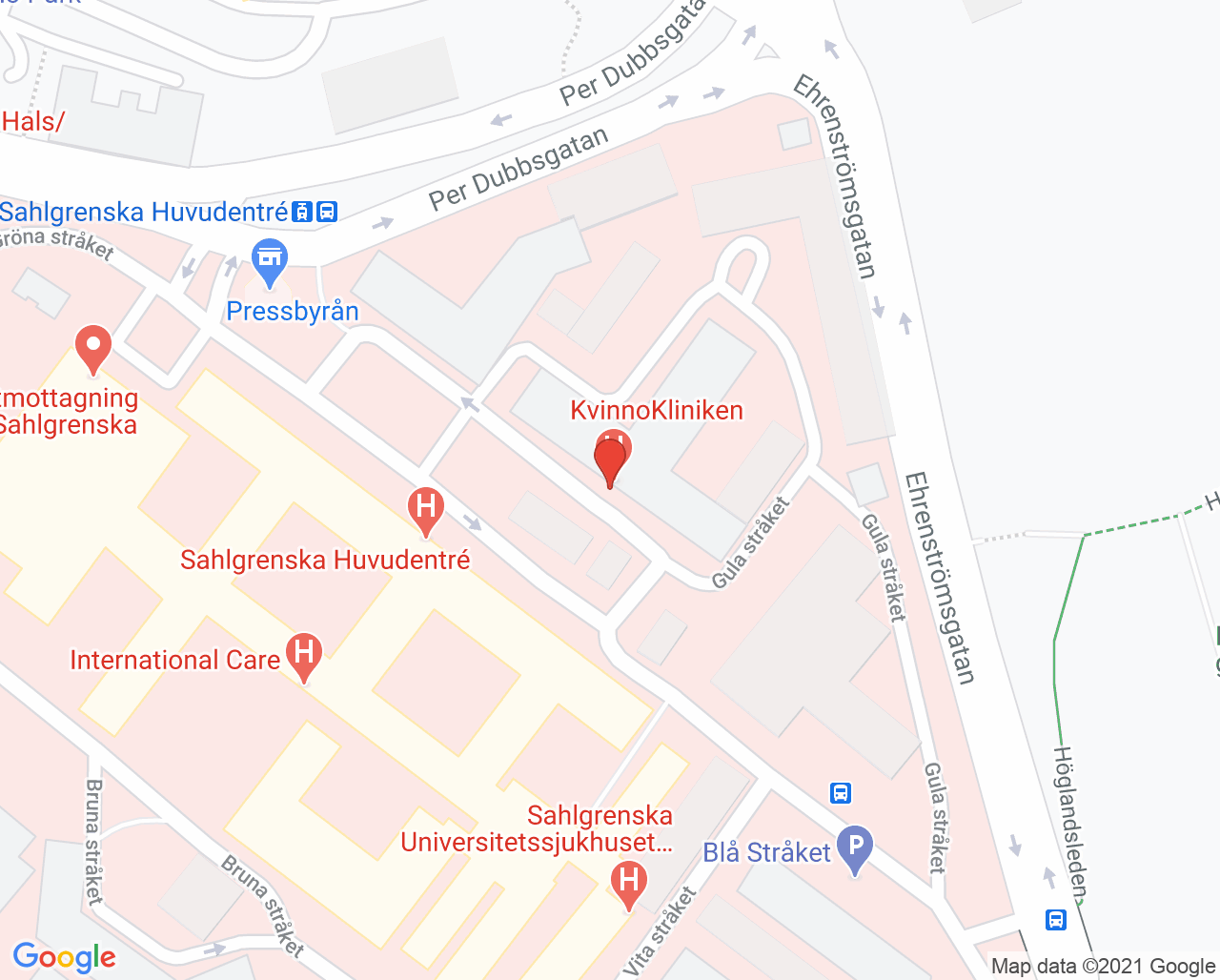 Karta till Avdelning 67 gynekologi, Göteborg