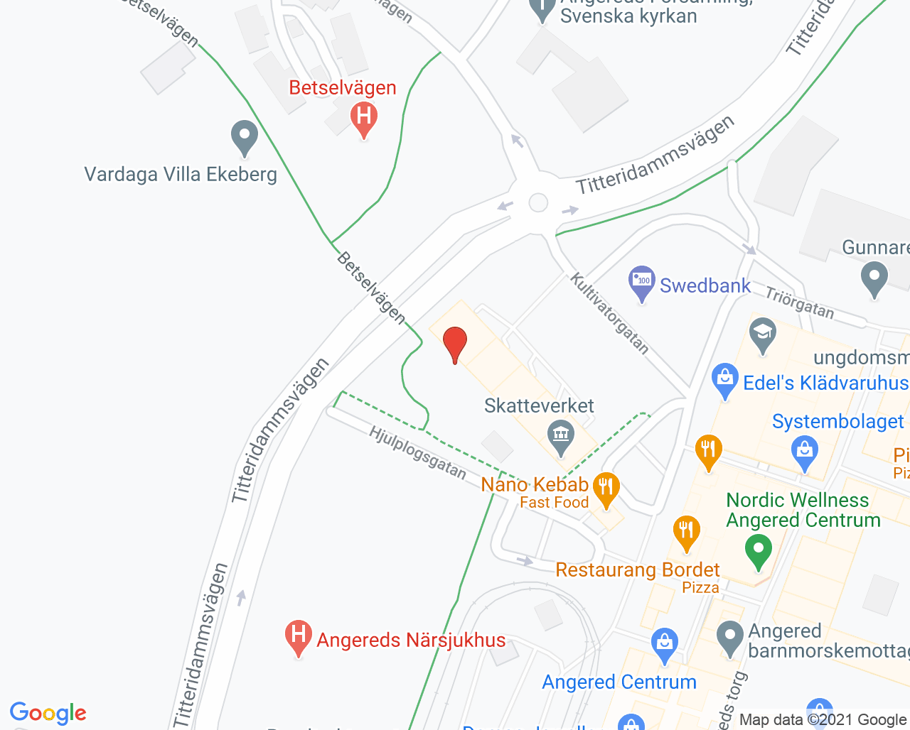 Karta till Närhälsan Angered barnavårdscentral, Angered