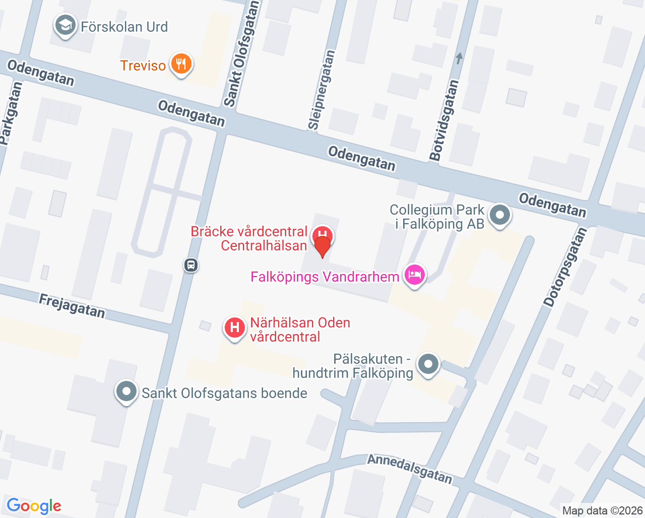 Karta till Bräcke Diakoni Vårdcentralen Centralhälsan, Falköping