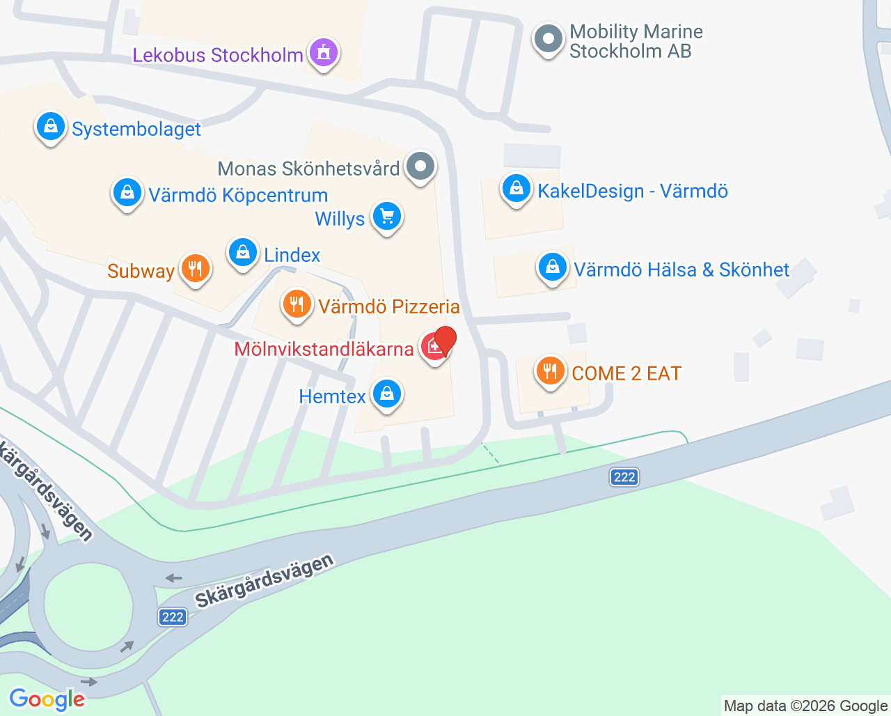 Karta till Värmdö Vårdcentral