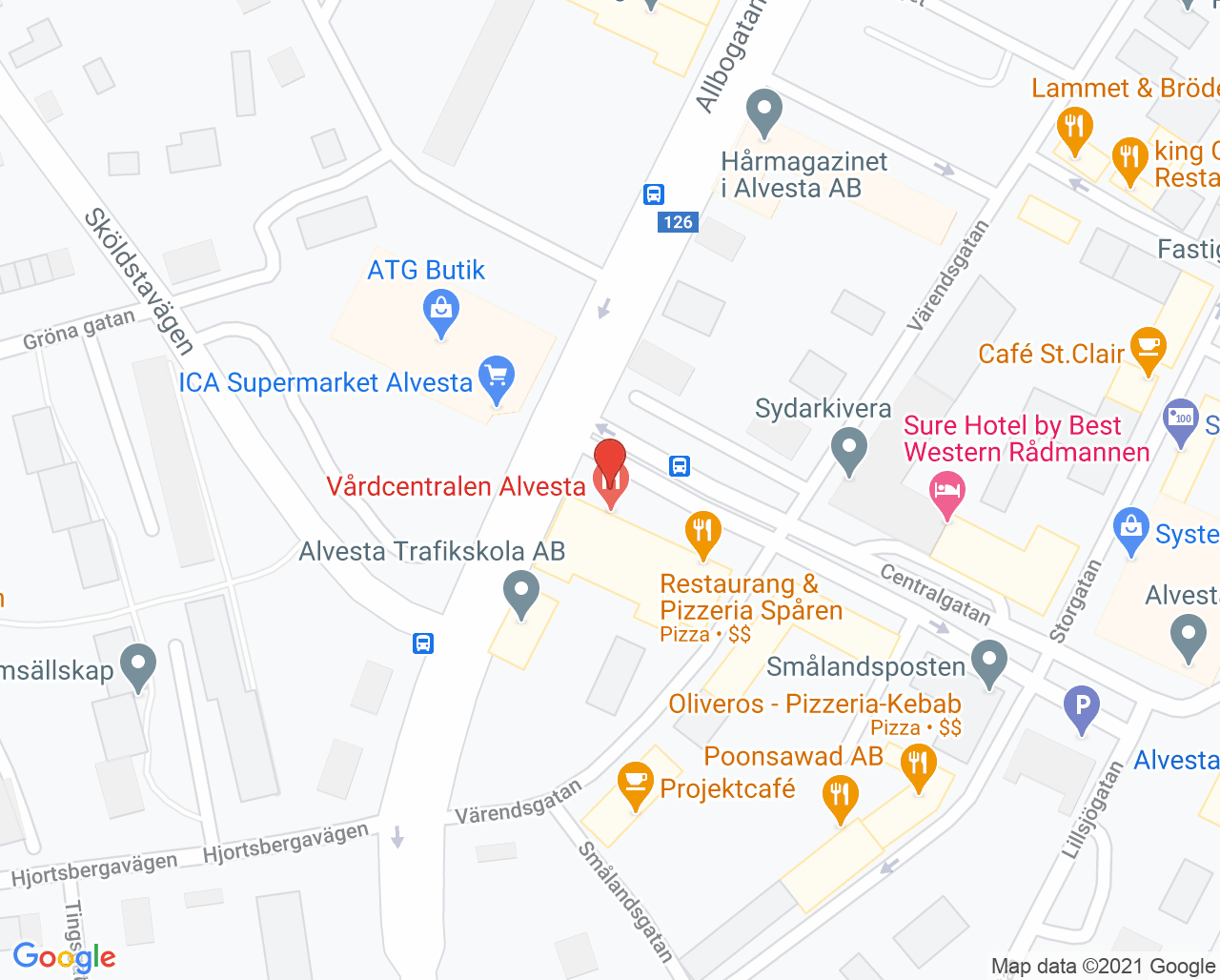 Karta till Vårdcentralen Alvesta, Alvesta
