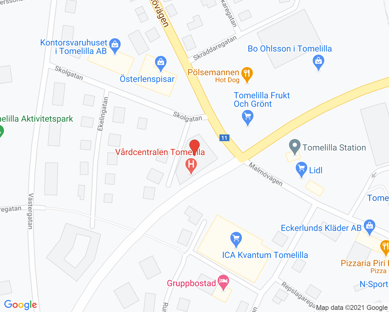 Karta till Capio Vårdcentral Tomelilla