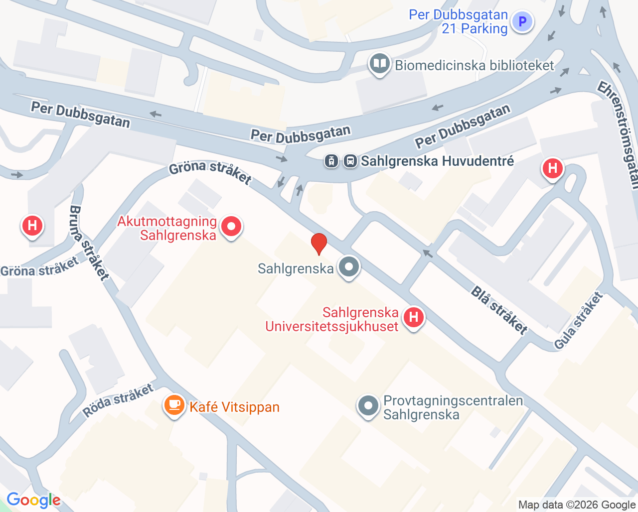 Karta till Ortopedimottagning Sahlgrenska, Göteborg